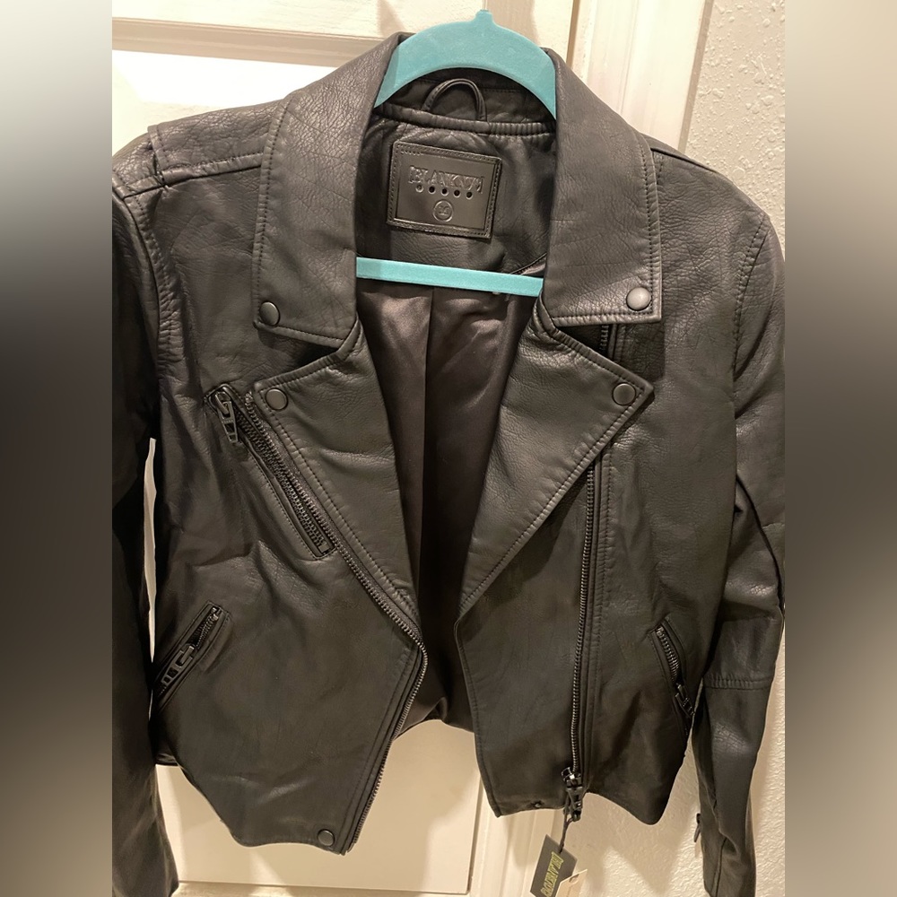 BlankNyc matte black faux leather jacket with black hardware